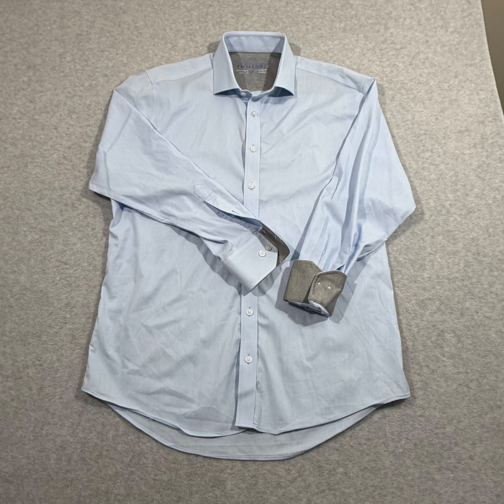 Twillory Performance Dress Shirt Mens 16.5 32/33 Blue Tailored Trim Fit
